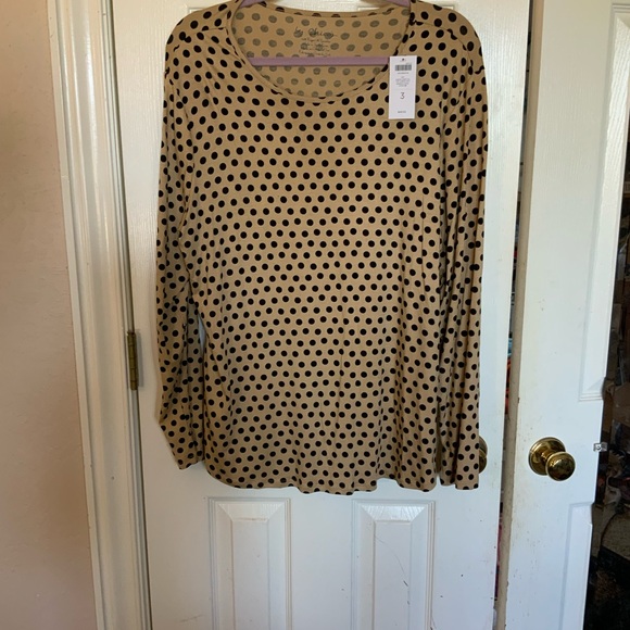 New With Tags- Chico’s Khaki and Black Polka Dot Long Sleeve Top Chico’s Size 3 - Picture 9 of 10